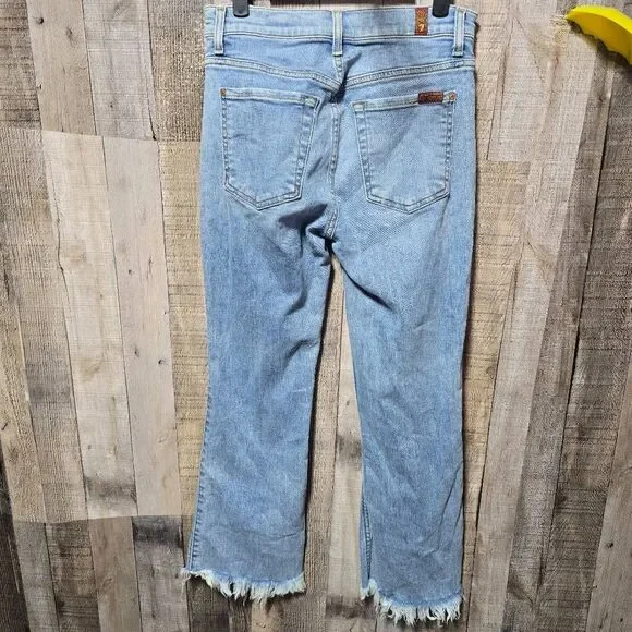 7 For All Mankind Cropped Ali with Frayed-Hem Straight Leg Jeans 27 Designer - Picture 3 of 5